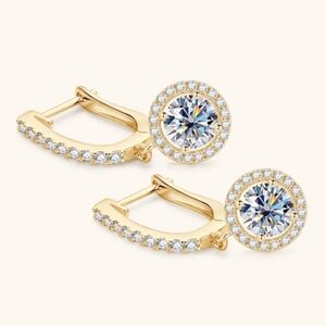 18K Gold-Plated 2 Carat Moissanite 925 Sterling Silver Drop Earrings